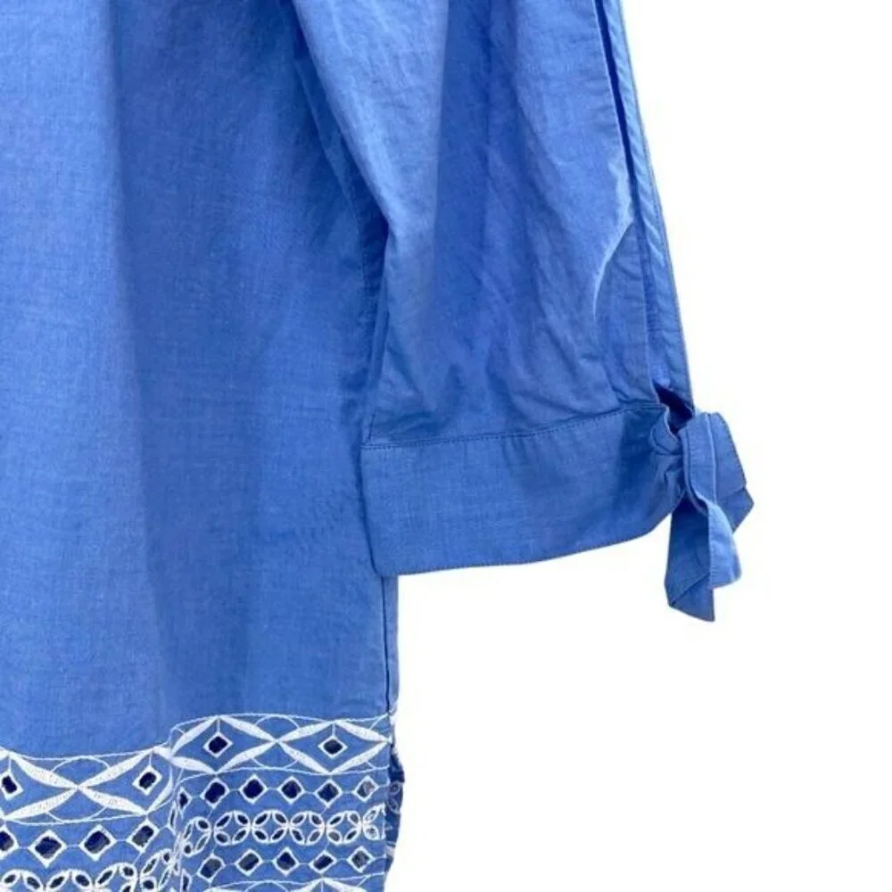 Talbots Eyelet Cotton Blue Chambray Top Size Large - Picture 9 of 9